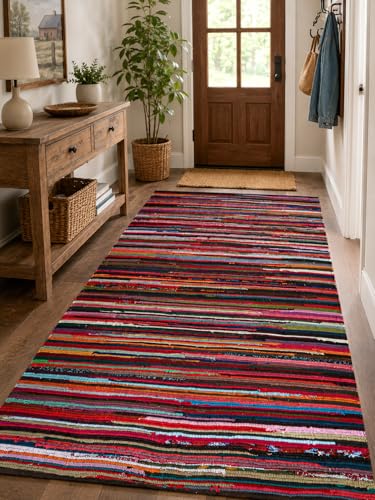 Chindi Rug 5x7, Boho Living Room Woven Braided Multicolor 5 x7 Area Rug, Bohemian Colorful Recycled Cotton Rag Rugs for Farmhouse, Bedroom, Dining Room, Classroom, Hallway - size: 5' x 7' (Rectangular)