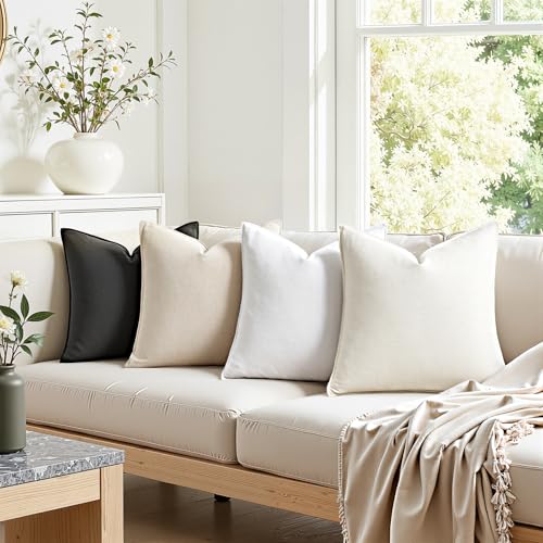 Couch Pillows Set of 4 Soft Linen Solid Lumbar Boho Cushion Cases with Flange Edge Design Mulit-Colour Pillow Covers Home Decor for Bed Balcony and Car Neutral Grey 12x20 Inch - color: Neutral Grey, size: 20" x 12" (Pack of 4)
