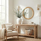 Barnyard Designs Rattan Wall Mirror, Round Farmhouse Boho Accent for Bathroom, Entryway or Bedroom, Handwoven Natural Honey Rattan Frame (25.5", Round) - size: 25.5"L x 25.5"W