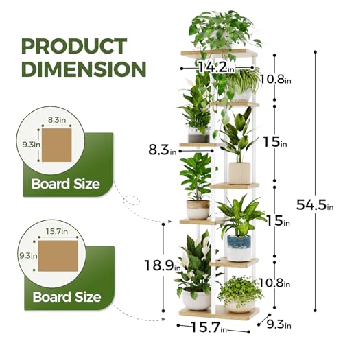 Bamworld Tall Plant Stand Indoor, 7 Tier Plant Shelf for Multiple Plants, Tiered Flower Pot Stands for Patio Garden Balcony Living Room Bedroom, White - color: White, size: 7 Tier