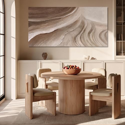 MLART99 Modern Abstract Beige and Brown Canvas Wall Art Textured Minimalist Line Painting Wave-Inspired Artwork for Living Room Bedroom Office Home Decor 24x48 Inch - color: Brown and White, size: 48"L x 24"W