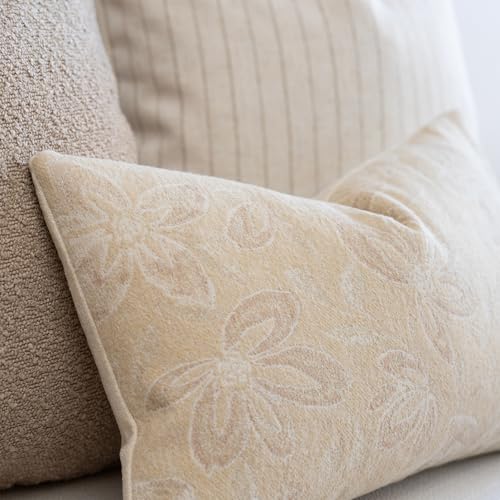 FIOUOVO Floral Throw Pillow Covers 12x20 Set of 2 Farmhouse Pillow Covers Vintage Neutral Accent Pillowcases Decorative Cushion Covers for Sofa Couch Living Room Bedroom Home Decor, Cream - color: Cream, size: 20" x 12" (Pack of 2)