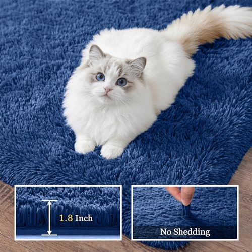 Fluffy 4x6 Area Rugs for Living Room Bedroom: Ultra Soft Shag Rug Non-Slip Non-Shedding Small Plush Bedside Rug Indoor Floor Carpets for Kids Room Playroom Entryway Nursery Dorms Home Decor Blue - color: Blue, size: 4' x 6' (Rectangular)