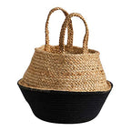 Nearly Natural 14in. Boho Chic Handmade Cotton & Jute Black Woven Basket Planter, Beige
