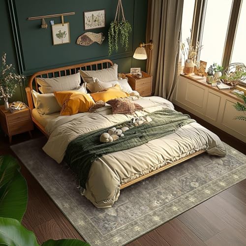 5x7 Rugs for Living Room Persian Floral Boho Area Rug,Carpet for Bedroom Machine Washable Non-Slip Large Rug,Low Pile Dining Room Rugs for Under Table - color: Light Green/Beige, size: 5'x7'
