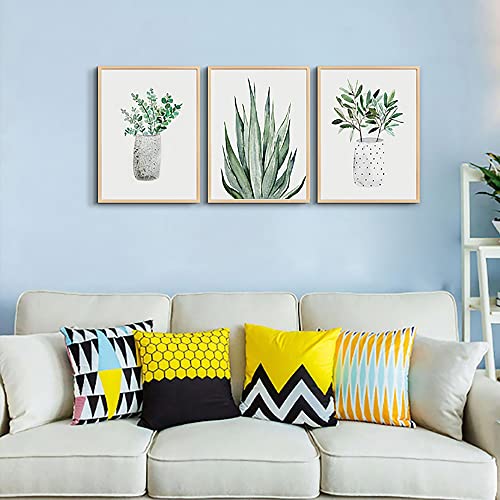Natural Wood Framed Wall Art Painting For Dining Room Family Wall Decor For Bedroom Kitchen Wall Decoration Living Room Decor Green Leaf Pictures Artwork For Home Walls 3 Piece Framed Art Prints - color: 3 Panels Green Plants Paintings Natural Wood Framed
