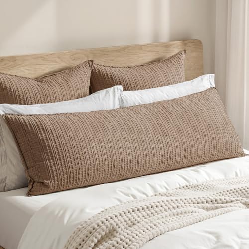 100% Cotton Waffle Weave Body Pillowcase, 1 Pack 20x54 Decorative Body Pillow Cover for Bed Couch Sofa, Neutral Long Cushion Sham Modern Farmhouse Home Decor, Brown - color: Brown, size: 54" x 20" (Pack of 1)