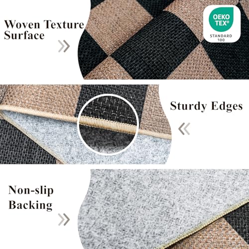 Easy Jute 2x5 Runner Rug: Non Slip Checkered Low Pile Indoor Doormat - Machine Washable for Entryway Kitchen Bathroom - Carpet for Dorms Small Spaces Ideal for Young Families First Home (Black,2x5) - color: Black, size: 2' x 5' (Rectangular)