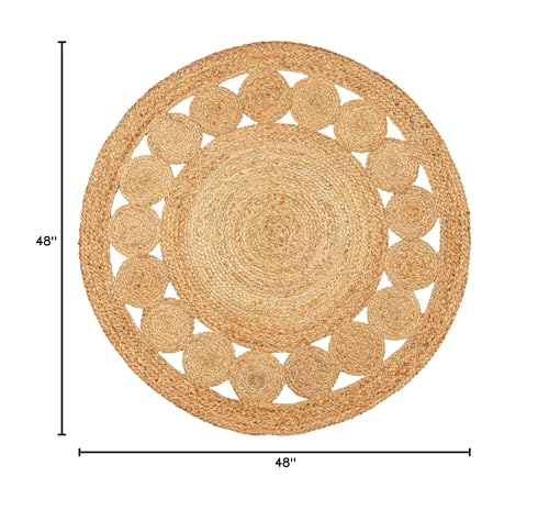 Hand Woven Braided Jute Rug - 4' Round - Reversible Farmhouse Dining Room Rug, Living Room, Bedroom, Kitchen - Natural Decorative Floor Circle Boho Entry Area Rugs - 4 Foot Round Rug - color: Natural Jute 6, size: 4' (Round)