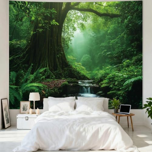 Apdidl Forest Nature Green Extra Large Tapestry for Bedroom Decor, Misty Landscape Large Tree Tapestries Wall Mural Hanging, Fantasy Scenic Big Tree Rivers Backdrop for Living Room Indoor Outdoor Decoration 71"X90" - color: Forest Tree Tapestry, size: 90"