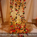 Fielegen 30 LED Rose Flower String Lights 8.2ft Artificial Flower Garland with Lights Hanging Fake Rose Flower Vine Lights for Garden Wedding Party Decor Birthday Bedroom Wall Decor