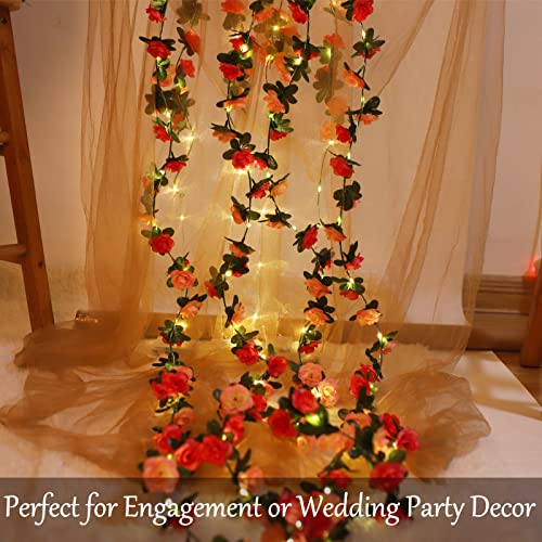 Fielegen 30 LED Rose Flower String Lights 8.2ft Artificial Flower Garland with Lights Hanging Fake Rose Flower Vine Lights for Garden Wedding Party Decor Birthday Bedroom Wall Decor