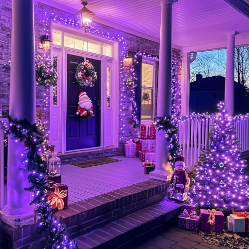 JMEXSUSS 600LED Purple Solar Halloween Lights, 206.7ft Solar String Lights Outdoor Waterproof, 8 Modes Purple Christmas Lights for Outside Yard Patio Tree Garden Xmas Halloween Decor - color: Purple, size: 600LED*1