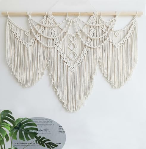 Achart Macrame Wall Hanging Large- Boho Wall Decor- large wall art- Wall Decor Living Room- Macrame Tapestry Boho Decor for Bedroom (Beige-Fringe) - color: Beige-Fringe