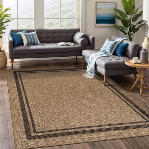 Beverly Rug Easy Jute Bordered Rug 5x7 Washable Durable Indoor Outdoor Area Rugs for Living Dining Room Patio Office Stain Resistant Non Shedding Casual Indoor Outside Carpet 5 x 7 Natural - color: Bordered/Natural-black, size: 5' x 7' (Rectangular)