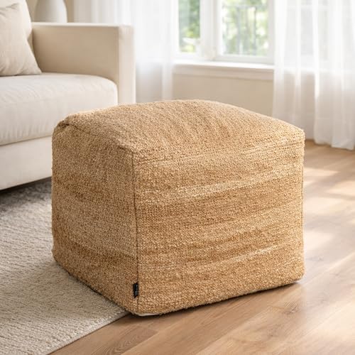 Chardin home Unstuffed Pouf Ottoman Cover, DIY Fillable Floor Pouf with Storage, Indoor Outdoor Square Ottoman, Footrest, Boho Decorative Floor Pillow, Small Accent Seat,16.5" x 16.5"x 12.9", Beige - color: Beige, size: 16.5"D x 16.5"W x 12.9"H