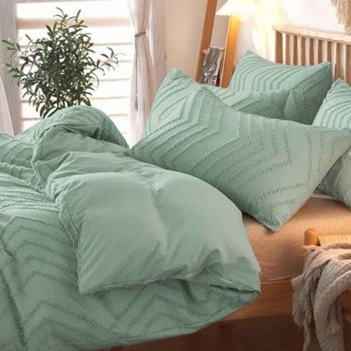 Nanko Sage Green Duvet Cover Queen Size, 3pc Boho Tufted Microfiber Bedding Comforter Cover Set, All Season Aesthetic Shabby Chic Soft Embroidery Textured Geometric Quilt Cover (90x90) - color: Cover(not Comforter)-sage Green Tufted, size: Queen