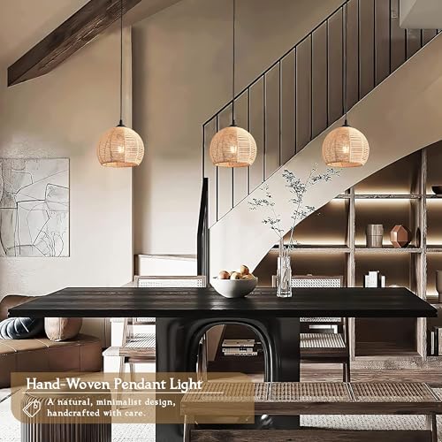 2 Pack Wicker Pendant Light Natural Woven Pendant Light Boho Chandelier Light Fixture Dome Rustic Farmhouse Pendant Lights Rattan Light Fixture for Kitchen Island Dining Room (Bulb Incl.) - color: 8.7" Natural 2-Pack