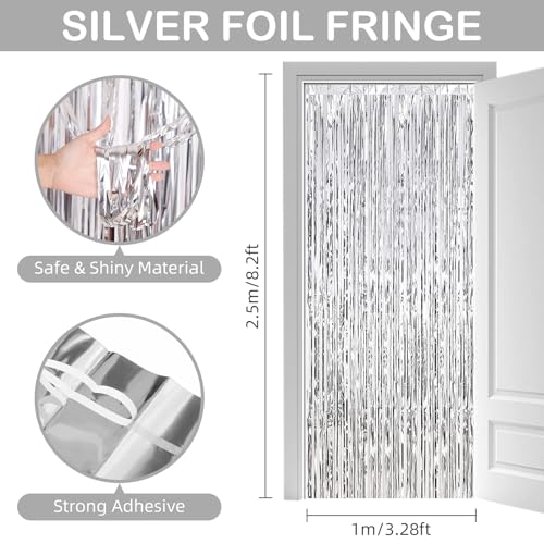 30 Pack Silver Foil Fringe Curtain Backdrop, 3.3x8.2 Feet Metallic Tinsel Streamer Curtains Photo Booth Props for Birthday/Wedding/Bachelorette/Baby Shower/Christmas/New Year/Disco Party Decorations - color: Silver