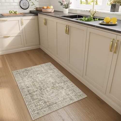 Machine Washable Throw Rugs for Entryway: Door Mat Indoor Entrance 2x3 Small Rug Stain Resistant Non-Slip Low Pile Soft Carpet for Kitchen Front Door Indoor Entry Bathroom Bedroom - color: Brown and Cream, size: 2' x 3' (Rectangular)