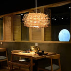 Tropical Island Beach Chandelier Creative Unique Weaving Pendant Lamp Bird's Nest Ceiling Hanging Light Hanging Lighting with Shape Rattan for Teahouse Dining Room in Beige - size: 30cm/11.8in