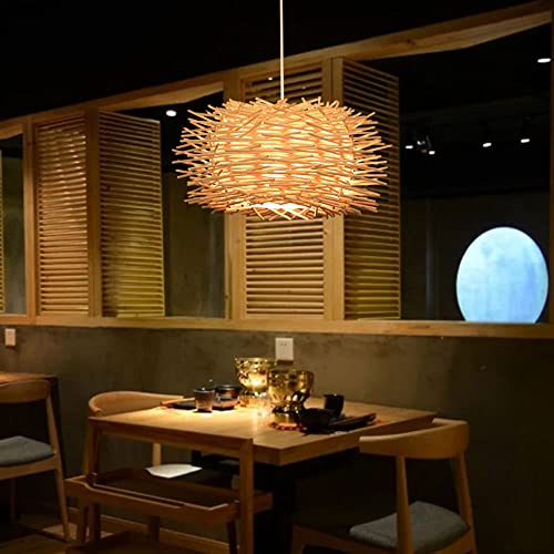 Tropical Island Beach Chandelier Creative Unique Weaving Pendant Lamp Bird's Nest Ceiling Hanging Light Hanging Lighting with Shape Rattan for Teahouse Dining Room in Beige - size: 30cm/11.8in