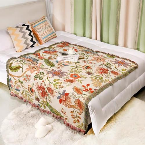 Hopstar Floral Throw Blanket Outdoor Blankets and Throws Boho Western Decor Cotton Woven Couch Cover Blanket for Sofa Living Room Beach Travel 51"x63" (Flower) - color: Flower, size: 51"x63"