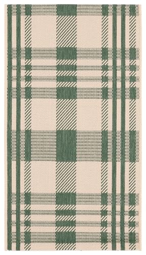SAFAVIEH Courtyard Collection 2' x 3'7" Green/Beige CY6201 Modern Farmhouse Plaid Indoor/ Outside Waterproof Easy cleansingPatio Backyard Mudroom Accent Mat - color: Green/Beige, size: 2' x 3'7" (Rectangular)