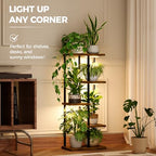 Bamworld Indoor Plant Stand with Grow Light Corner 5Tier Metal Plant Shelf Wood Flower Stand for Home Living Room Decor Patio Decor - style: 5 Tier,Square