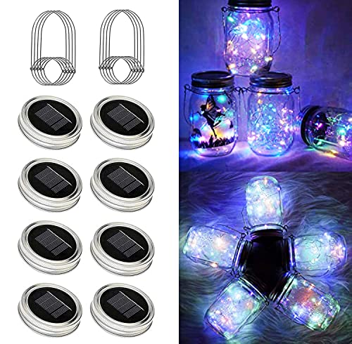 8 Pack Solar Outdoor Fairy Star Firefly Jar Lids Lights,Solar Fairy String Lids Lights（No Jars）,Waterproof Lantern Mason String Solar Lights with Hangers for Regular Mouth Jars - color: Multicolor