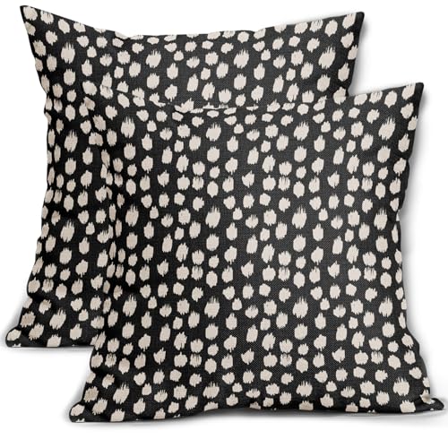 Sweetshow Black Cream Dots Pillow Covers 16x16 Set of 2 Boho Design Polka Dot Throw Pillows Modern Trendy Print Outdoor Decorative Pillowcase Square Linen Cushion Cases Decor for Sofa Couch Bed - color: Black Cream Dots, size: 16" x 16" (Pack of 2)