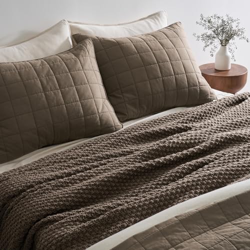 EVERGRACEHOME Chunky Chenille Knit Throw Blanket for Couch, Soft Luxurious Oversized Queen Moss Stitch Blanket for Bed, Cozy Farmhouse Knitted Throw for Sofa, Mocha Brown, 90" x 90" - color: Mocha Brown, size: 90" X 90"
