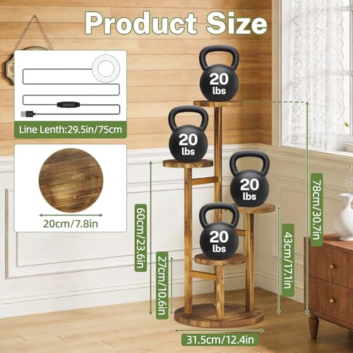 iDavosic.ly 4 Tier Plant Stand Indoor with Grow Light, Tiered Corner Wood Multiple Flower Holder Shelf, Tall Orchid Display Rack for Living Room Bedroom, Brown - color: Pine Brown with Light, size: 4 Tiers
