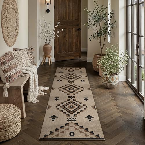 2.6x8 Easy Jute Runner Rug Washable Brown Boho Hallway Outdoor Rug for Patio Lightweight Non Slip No Sheding Carpet Entryway Bathroom Backyard Porch Kitchen - color: Boho | Brown, size: 2.6'x8'
