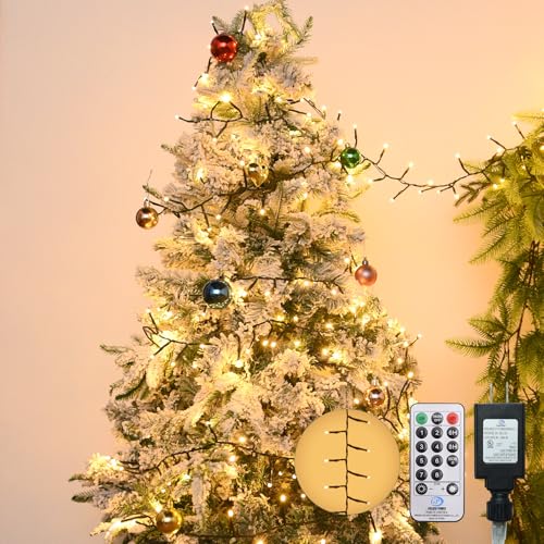 Cluster Lights Christmas 200 Led Fairy Lights Green Wire 29FT Twinkle Lights with Remote 8 Modes String Lights Timer Plug in Firecracker Fairy Lights for Outdoor Valentines Day Decorations,Warm White - color: Warm White, size: 200 LED