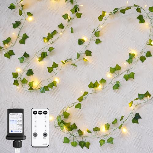 KASZOO 33FT 100 LED Ivy Vine Lights - PVC Plug in Leaf String Lights with Remote & Timer, Pre-Wrapped Garland for Bedroom Wall Garden Decor - color: IVY-Plug in-100 LED-Clear Wire