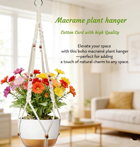 35 inch Macrame Plant Hanger for 5-10 Pot Indoor wall Window Boho Long Crochet White Rope Hanging Planters for Plant Holder Outdoor (Ivory2) - color: Ivory2