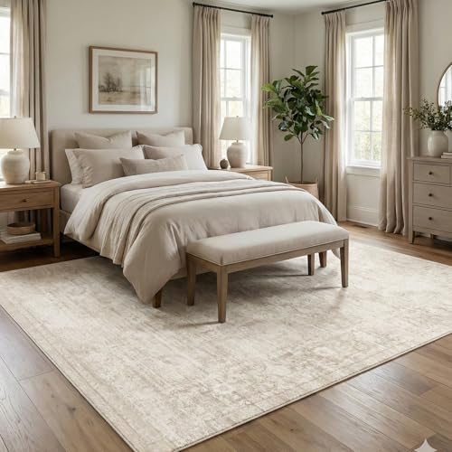 Homemate Washable Rug 6x9 Area Rugs - Vintage Faux Wool Rugs for Living Room Bedroom Dining Room - Non Slip Foldable Carpet Indoor Area Rug for Home Decor（6'x9', Beige - color: Beige, size: 6x9 ft