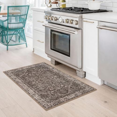 KOZYFLY Small Area Rug 2x3 Ft Rugs for Entryway Washable Boho Entry Rug Non Slip Door Mat Indoor Entrance Faux Wool Vintage Printed Kitchen Rug Throw Rugs for Entrance Kitchen, Brown - color: Brown, size: 2' x 3' (Rectangular)