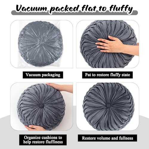 Drydiet 3 Pcs Round Throw Velvet Pillows Decorative Pleated Throw Pillows Diameter Accent Pumpkin Boho Chair Cushion for Couch Sofa Home Decoration (Black,White,Gray,15'') - color: Black, White, Gray, size: 15''