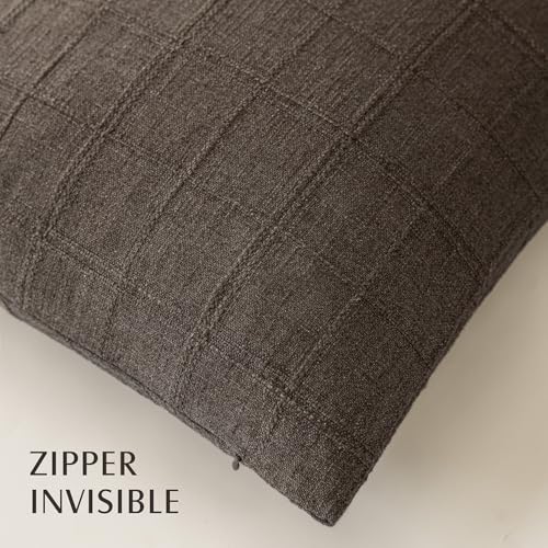 Foindtower Set of 1 Decorative Linen Check Throw Pillow Cover Neutral Farmhouse Vintage Cushion Cover Modern Boho Home Decor for Sofa Chair Couch Bedroom Living Room,16×16 Inch,Dark Brown - color: Dark Brown, size: 16" x 16" (Pack of 1)