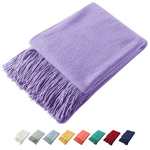 Homiest Decorative Knitted Throw Blanket with Fringe, Lightweight Acrylic Knit, Soft & Cozy Tassel Blanket for Couch, Sofa, Bed (Lavender, 50 x 60 Inch) - color: Lavender, size: 50" x 60"