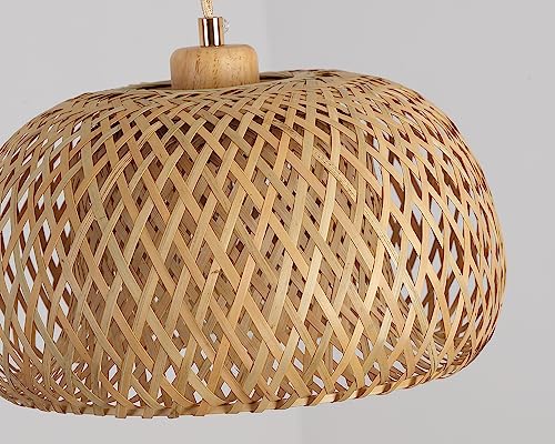 Bamboo Pendant Light Fixture One-Light Adjustable Boho Basket Handmade Woven Pendant Lighting for Kitchen Island Sink Farmhouse Dining Room - color: Natural-3