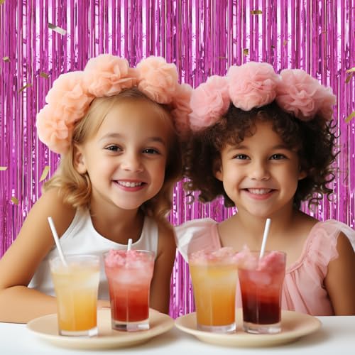 DECOCKRAT 3 Pack Foil Fringe Backdrop - Hot Pink Shiny Tinsel Curtains for Party Decoration/Photo Booth Props - 3.3x8.2 FT Metallic Foil Backdrop for Birthday, Wedding, Graduation, Christmas. - color: Hot Pink