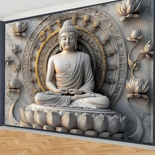 FENDROM Vintage Sitting Buddha Tapestry Wall Hanging Buddhist Statue Tapestries Lotus Meditation Wall Decor Psychedelic Indian Zen Art for Bedroom Living Room Home Decor - color: Beige, size: 59"L x 51"W