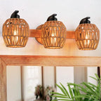 3-Light Rattan Vanity Light Fixtures,Bathroom Lighting Fixtures Over Mirror,Rustic Rattan Lampshade Wood Wall Light Boho Vanity Light Farmhouse Wall Sconces for Kitchen Stairs Bedroom - color: Drum shade