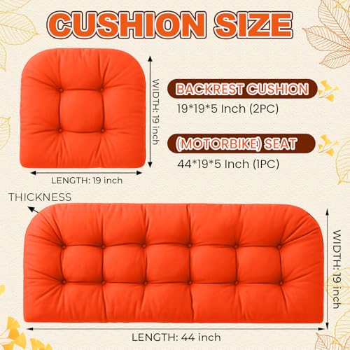 Barydat 3 Pack Wicker Furniture Cushions Waterproof Outdoor/Indoor Tufted Wicker Chair Cushions 1 Loveseat and 2 U-Shape Rattan Chairs for Patio Furniture, Rattan Love Seat, Bench (Orange) - color: Orange