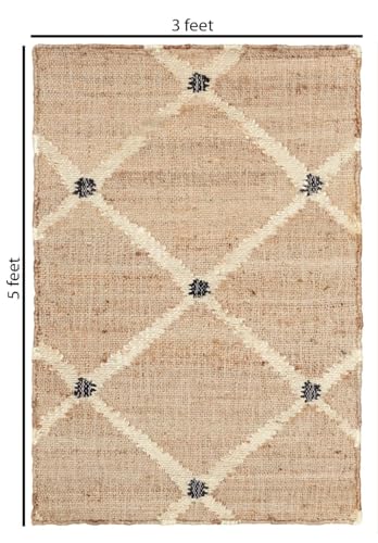 Hand Woven Jute Rug 3'x5' Area Rug - Rectangular Handcrafted Premium Geometric Design, Indoor Reversible Natural Fiber Rugs - Rustic Farmhouse Carpet for Living Room, Hallway, Bedroom - Natural - size: 3' x 5' (﻿Rectangular)