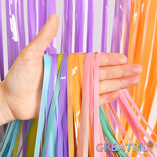 Pastel Tinsel Curtain Party Backdrop - GREATRIL Pastel Color Foil Fringe Curtain Photo Booth Streamers for Birthdays Easter Baby Bride Shower Unicorn Girls Party Decorations - color: Pastel