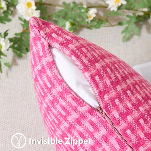 UGASA Valentines Outdoor Waterproof Pillow Covers Pack of 2 Weaving Texture Water Resistant Outside Decorative Pillow Cases for Patio Garden Porch Yard Bench Tent 16x16 Inch, Hot Pink - color: Hot Pink, size: 16" x 16" (Pack of 2)